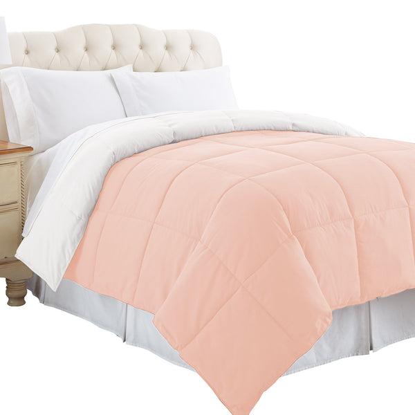 Box Quilted Reversible Comforter White & Pink