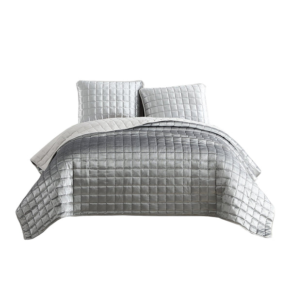 3 PC King/Queen Silver Stitched Coverlet Set