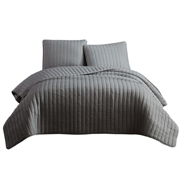 3 PC King Size Gray Crinkle Coverlet Set