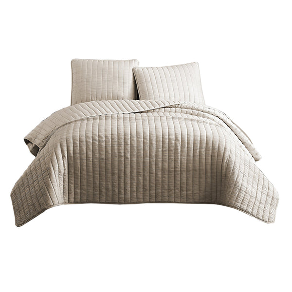 3 PC King/Queen Brown Crinkle Coverlet Set