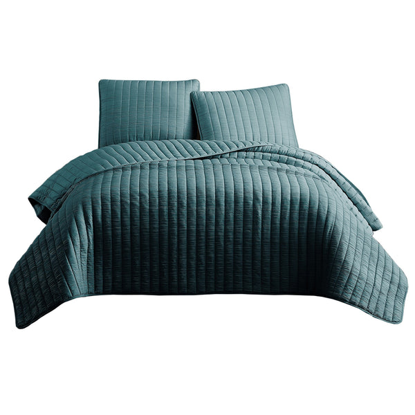 3 PC King/Queen Turquoise Crinkle Coverlet Set