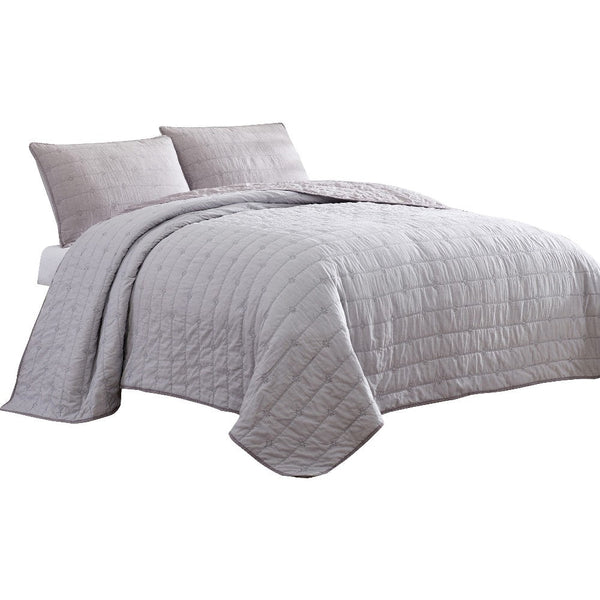 3 PC Light Gray King Channel Stitched Quilt Set