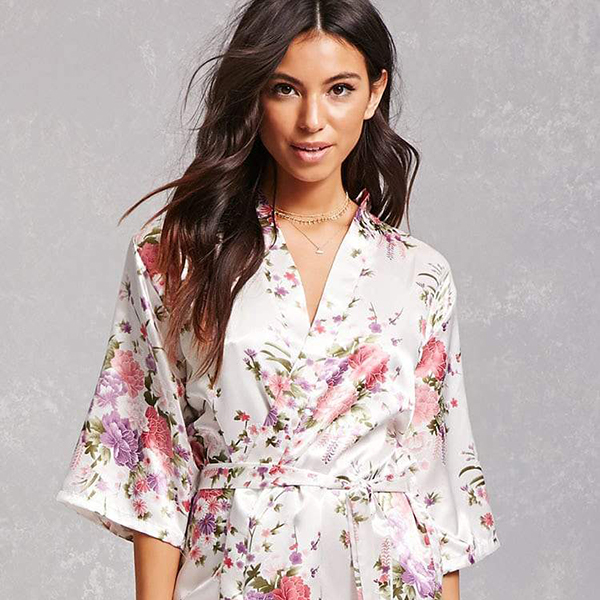 Floral White Kimono Robe